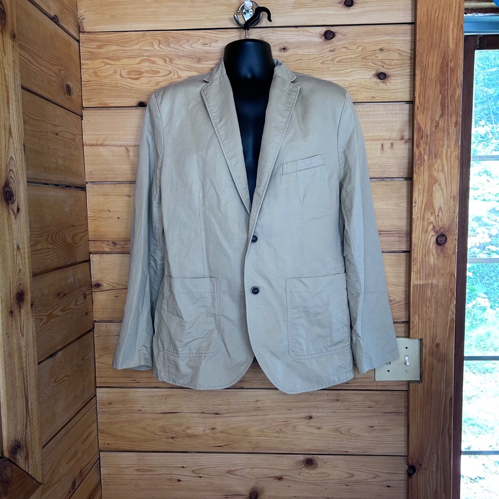 Linen Cotton Blazer Mens Large Beige Tan Summer Sport Coat Old Money H&M